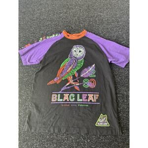 Blac Leaf Owl Graphic T-Shirt Size L Purple Black “Living With Purpose” Tee